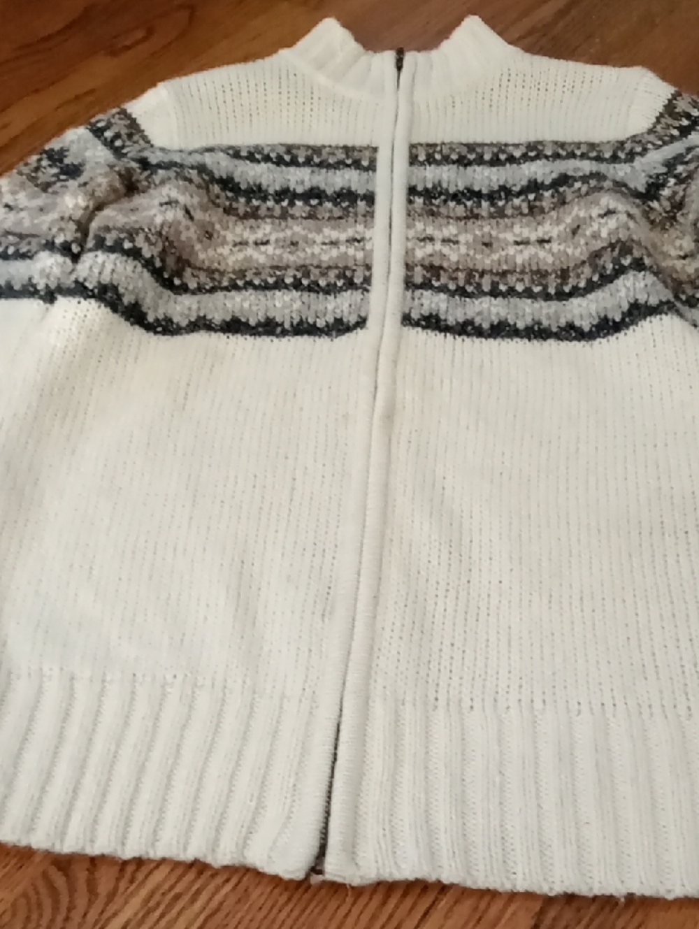 UNIQUE LIKE NEW Zipper Knit Sweater Cream/Browns - Picture 4 of 9